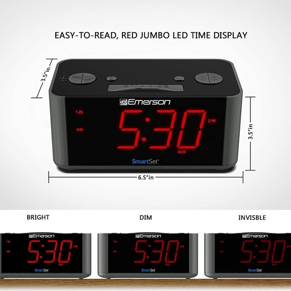 Emerson SmartSet Alarm Clock Radio with Bluetooth Speaker, USB Charging Port - Picture 14 of 16